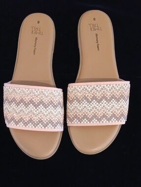 Time and Tru Rose Pink Beaded Slide Sandals